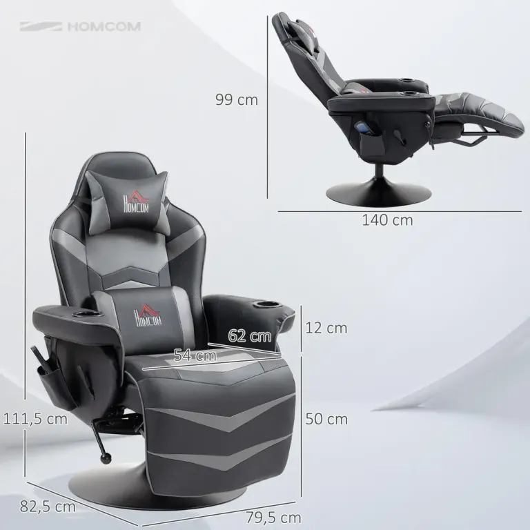 Gamingstol med Massage & Fotstöd Grå Fåtölj Massagefunktion
