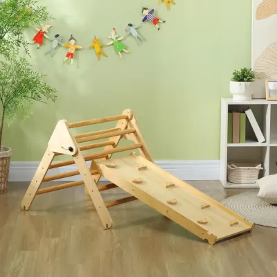 Klätterställning i Trä med Stege och Dubbelsidig Ramp