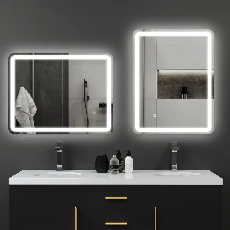 Badrumsspegel med LED-Belysning, Silver Touch Antifog Minnesfunktion