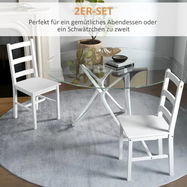 Set 2 Köksstolar med Ribbat Ryggstöd Pack Matsalsstolar Modern