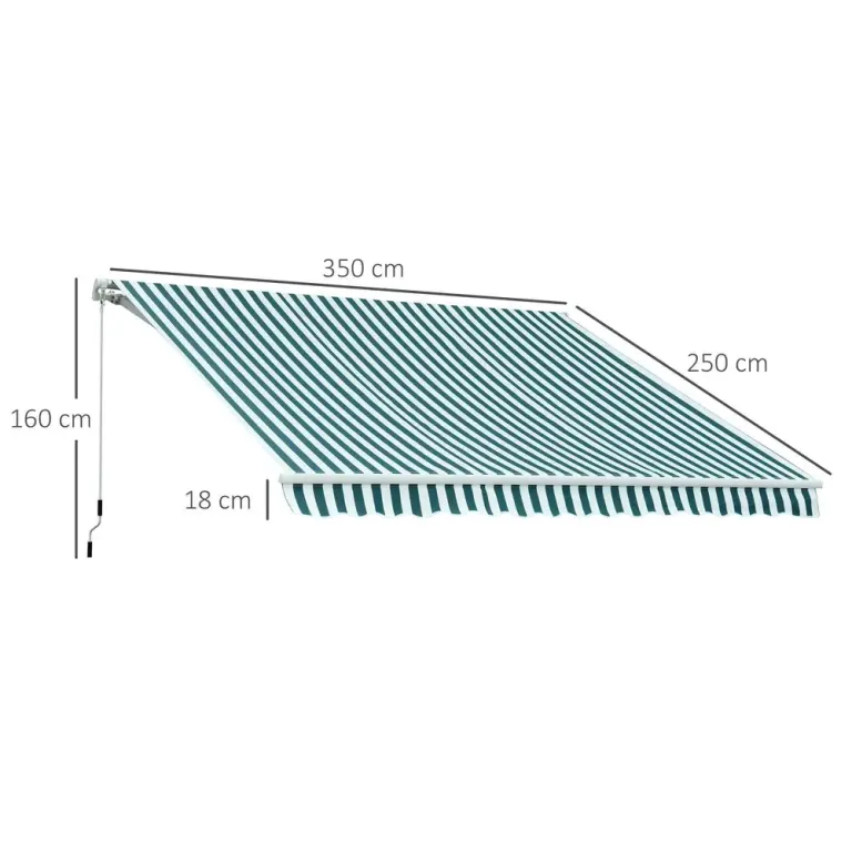 Fällarmsmarkis med Handvev Grön Vit Aluminium 3,5 x 2,5 m