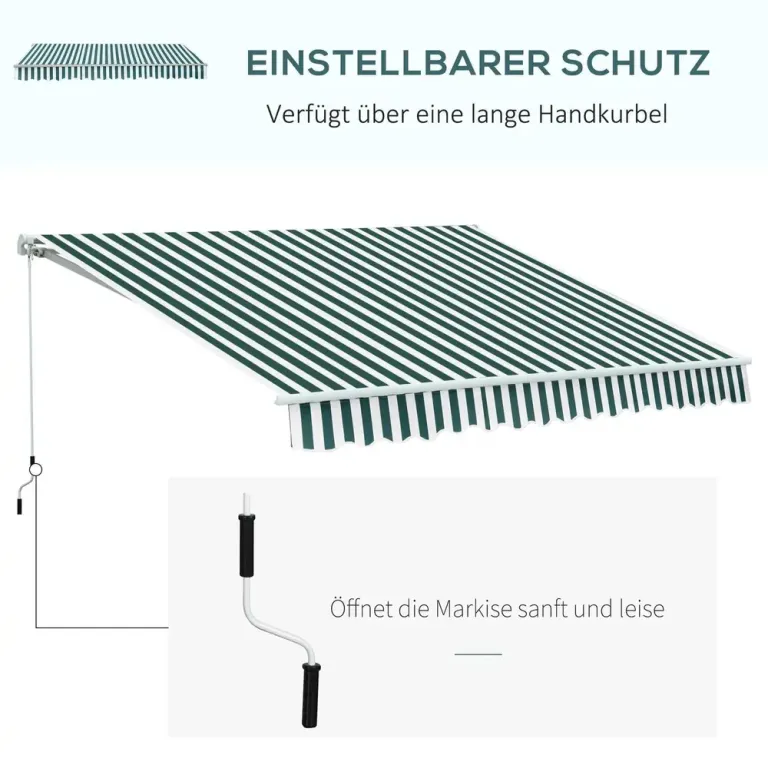 Fällarmsmarkis med Handvev Grön Vit Aluminium 3,5 x 2,5 m