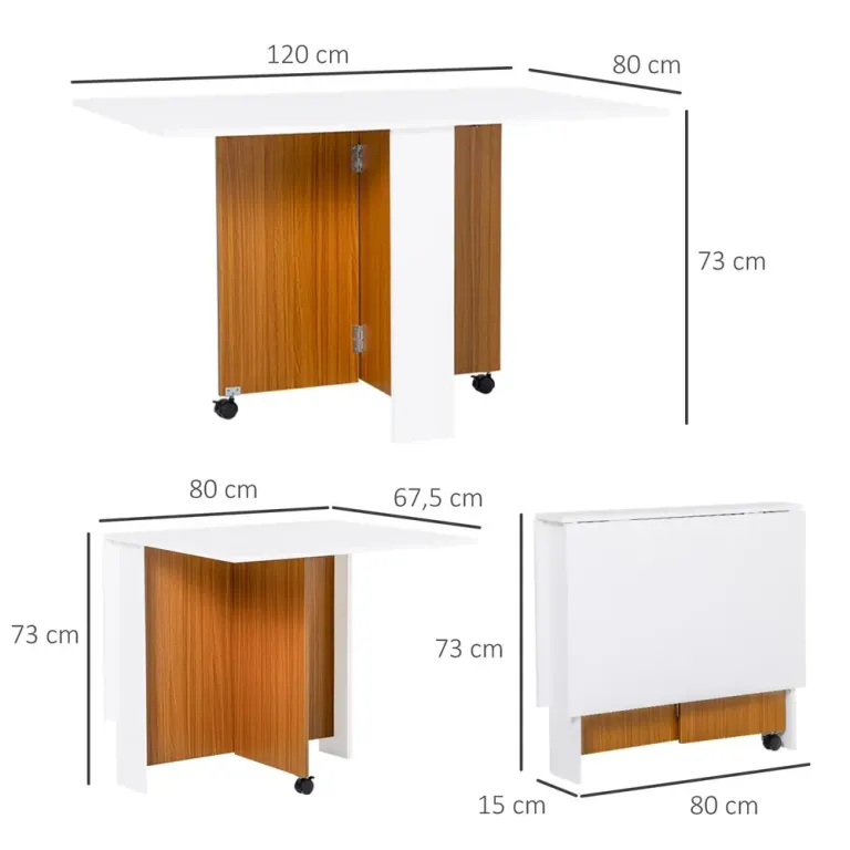Fällbart Bord Matbord Vit av Trä och Metall Mobilt med Hjul Teak