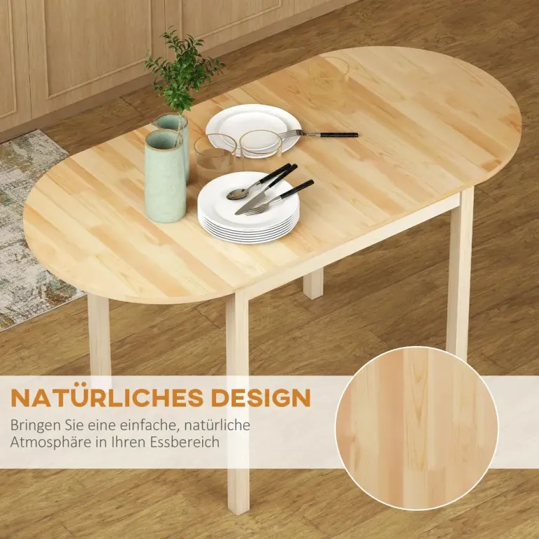Fällbart Matbord i Trä Drop Leaf för 6 Hopfällbart Furu Natur
