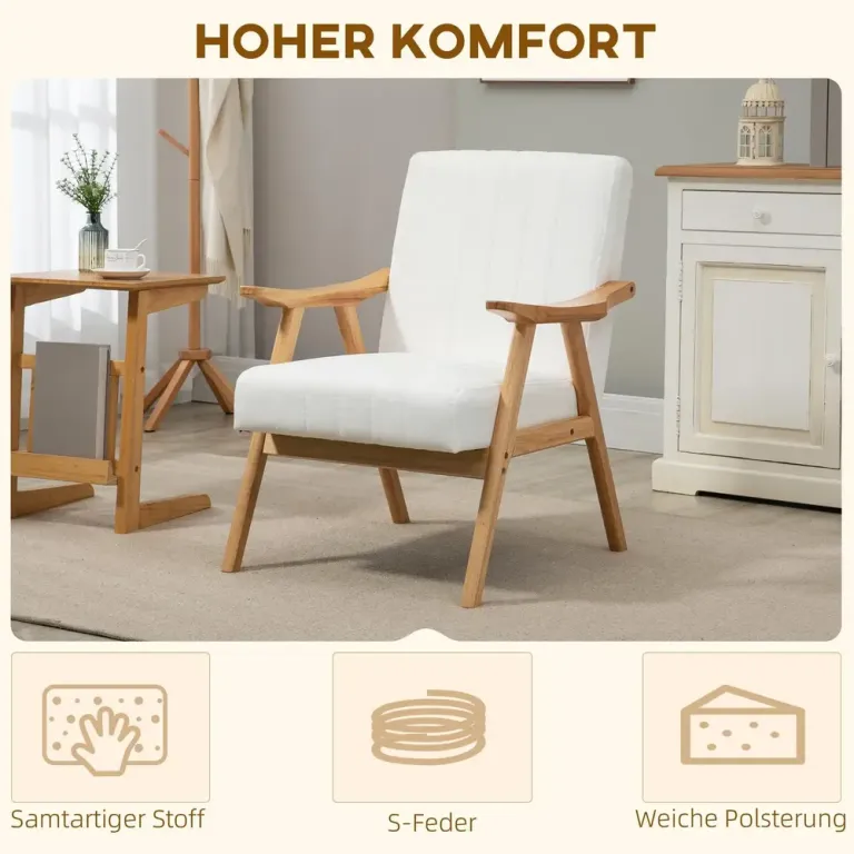 Fåtölj Enkelstol Kräm av Tyg Skandi Design Sammet Natur