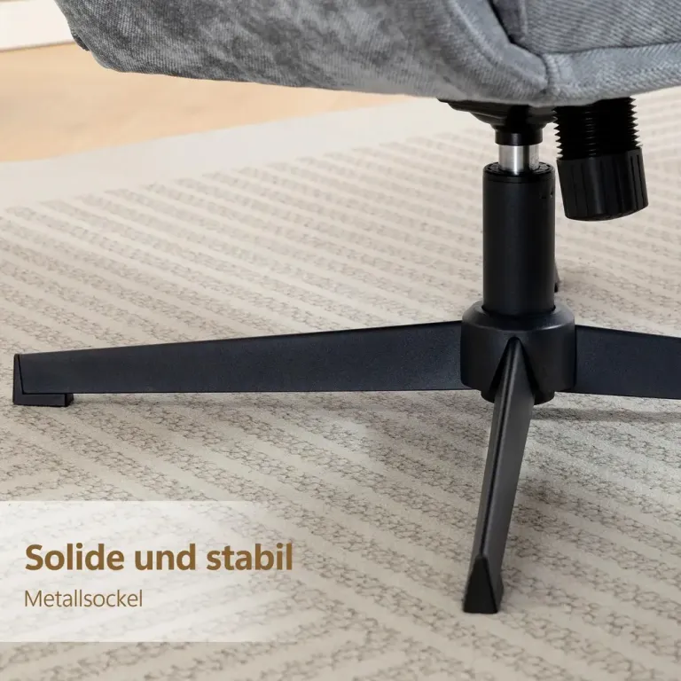Fåtölj med Fotpall Grå Tyg och Metall Loungestol med Hög Metallbas