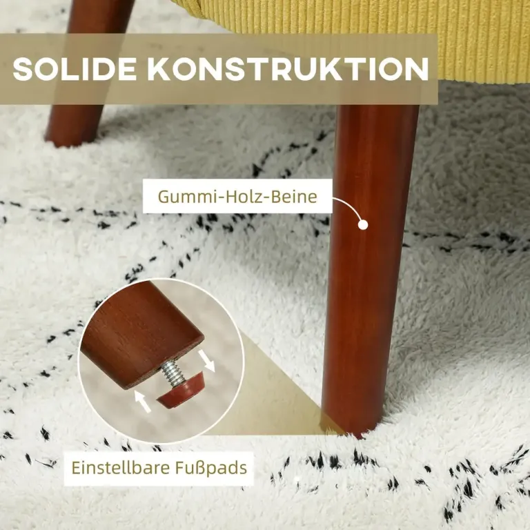 Fåtölj med Ländkudde Gul Tyg och Gummiträ Accentstol Vingrygg Träben