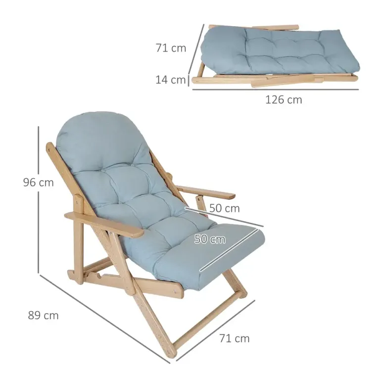 Loungefåtölj i Bokträ med Ställbar Rygg, Ljusgrå Relaxfåtölj