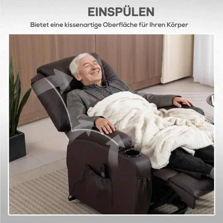 Fåtölj med Uppresningshjälp Brun Konstläder för Äldre Fjärrkontroll