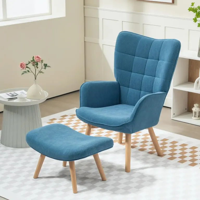 Fåtölj Öronlappsfåtölj med Pall Blå av Manchesterlook Ergonomisk