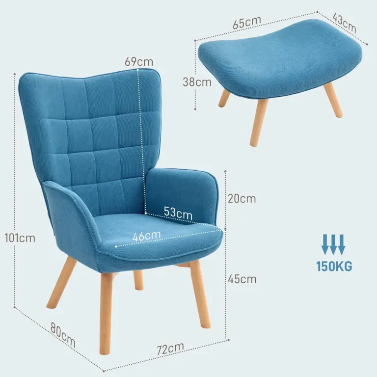 Fåtölj Öronlappsfåtölj med Pall Blå av Manchesterlook Ergonomisk