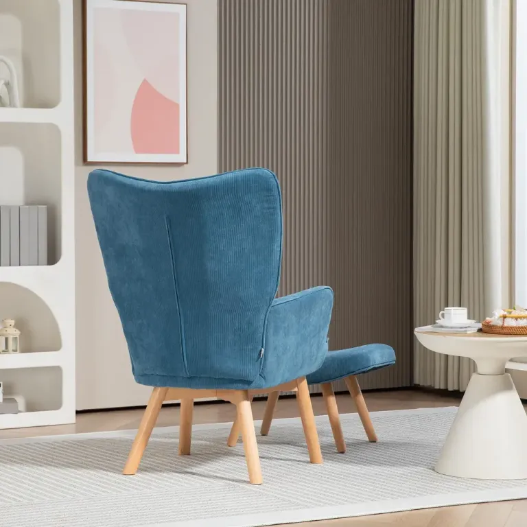 Fåtölj Öronlappsfåtölj med Pall Blå av Manchesterlook Ergonomisk