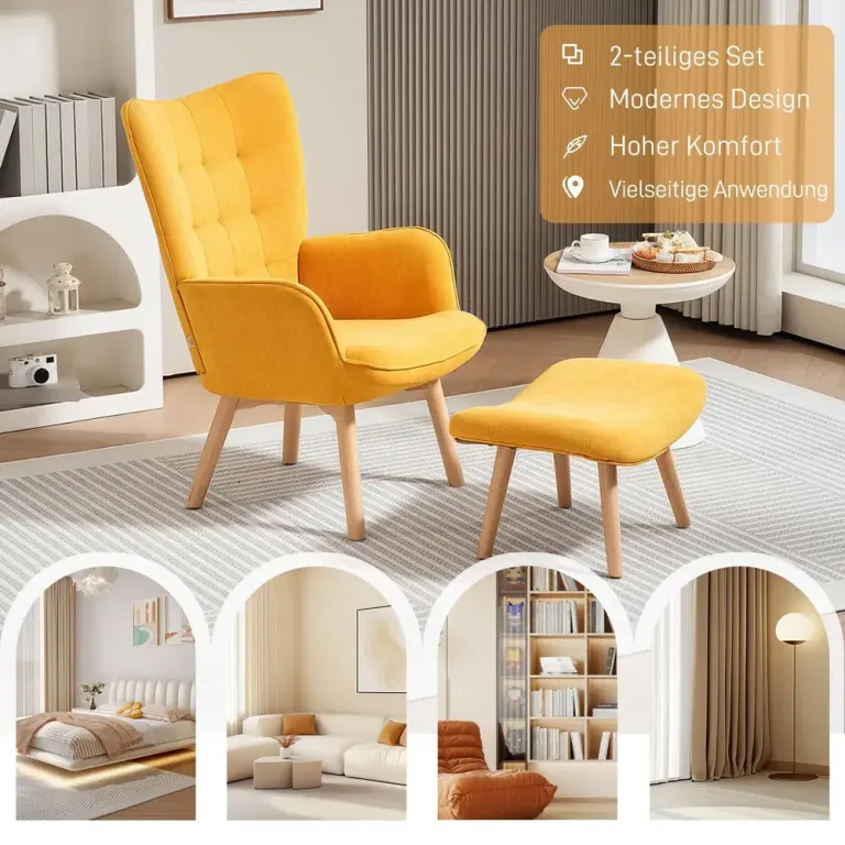 Fåtölj Öronlappsfåtölj med Pall Orange av Manchesterlook Fotpall