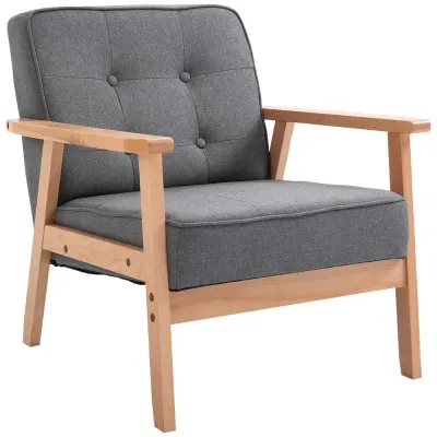 Fåtölj Prisvärd Grå Linne Trä Loungestol Träram