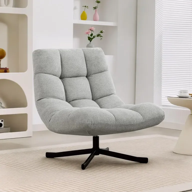 Fåtölj Roterbar Bred Ljusgrå Chenille och Stål Loungestol Relax