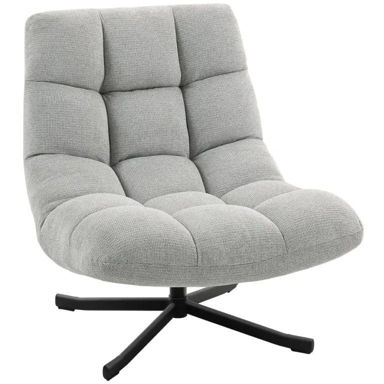 Fåtölj Roterbar Bred Ljusgrå Chenille och Stål Loungestol Relax