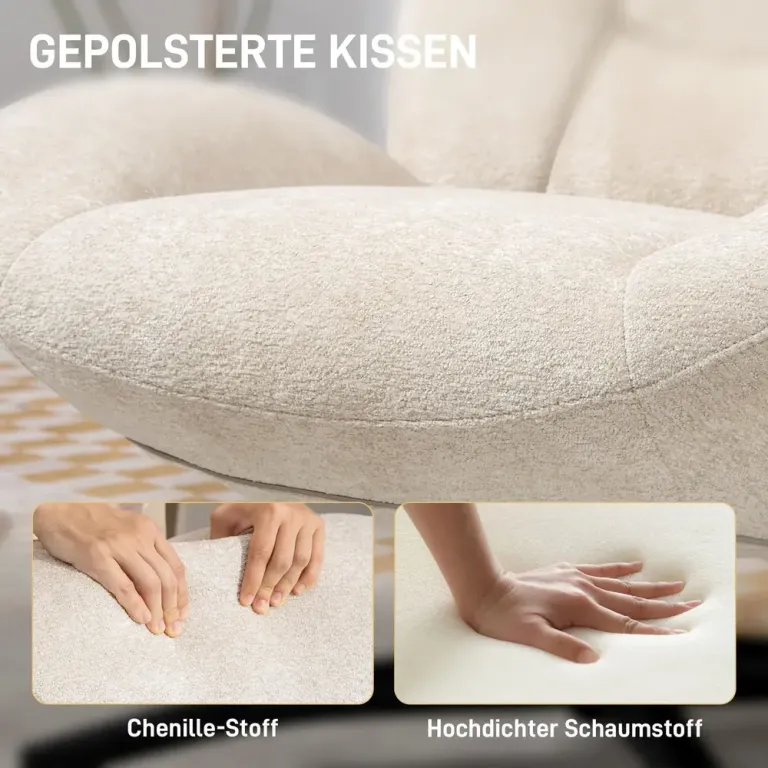 Fåtölj Roterbar Gräddvit Tyg och Stål Rund 75 cm Relax Krämvit