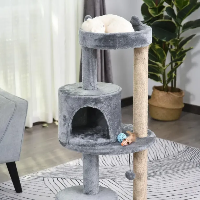 Klösträd 104 cm med Kattgrotta och Sisalpelare, Grå