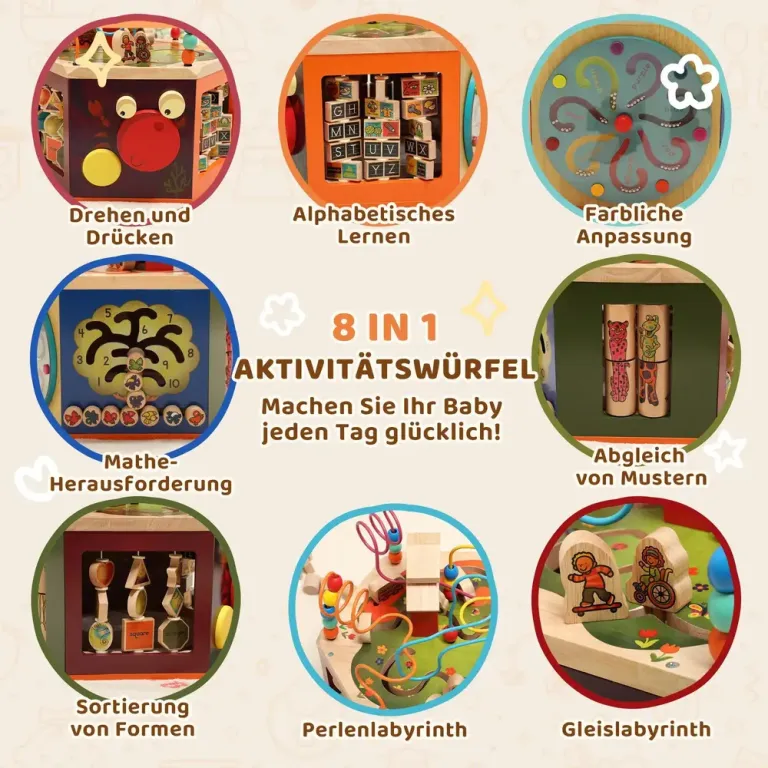 Aktivitetskub 8 i 1 Flerfärgad Trä för Barn 42x38x38 Cm