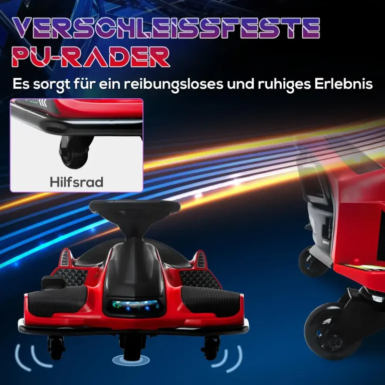 Elektrisk Gokart för Barn med Ljus och Musik, Röd Gummihjul