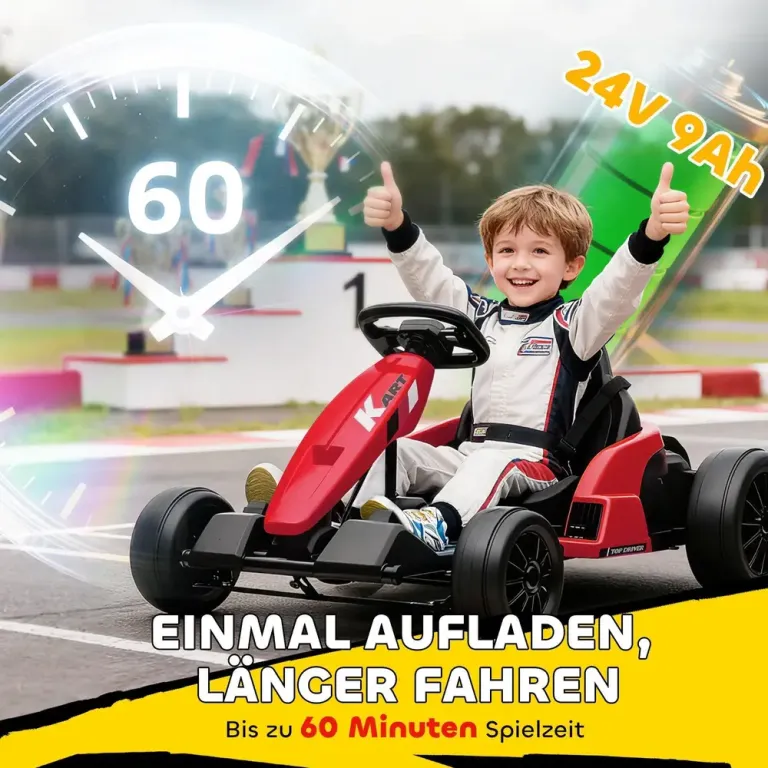 Elbil Gokart 24 v Röd Plast och Metall för Barn 6–12 År Elektrisk