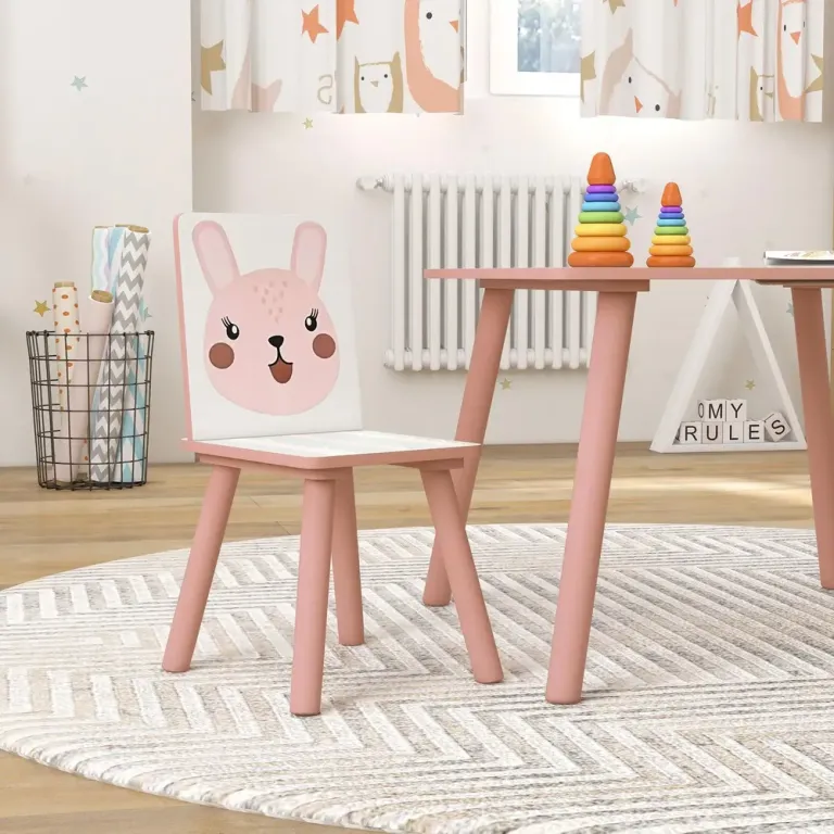 Barnmöbelgrupp Bord 2 Stolar Rosa Furuträ för Barnrum Sittgrupp