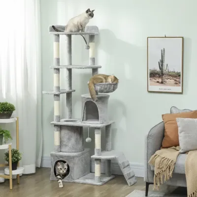 Klösträd Stort Ljusgrå Sisal och Plysch för Katter 170 cm
