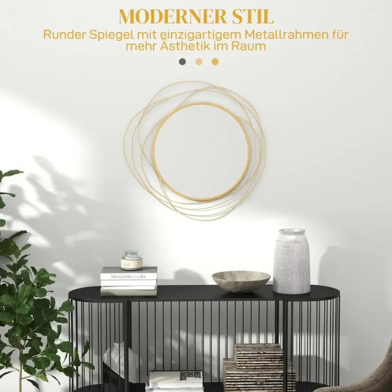 Rund Väggspegel med Metallram Guld Ø65 cm Dekoration