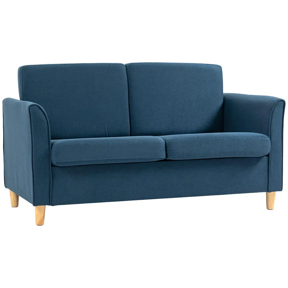 Soffa Loveseat Blå av Tyg med Linnelook och Trä 2-Sits