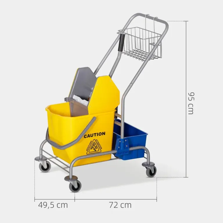 Moppvagn 25 l med Press och Hjul för Städning, Gul Städvagn Plast