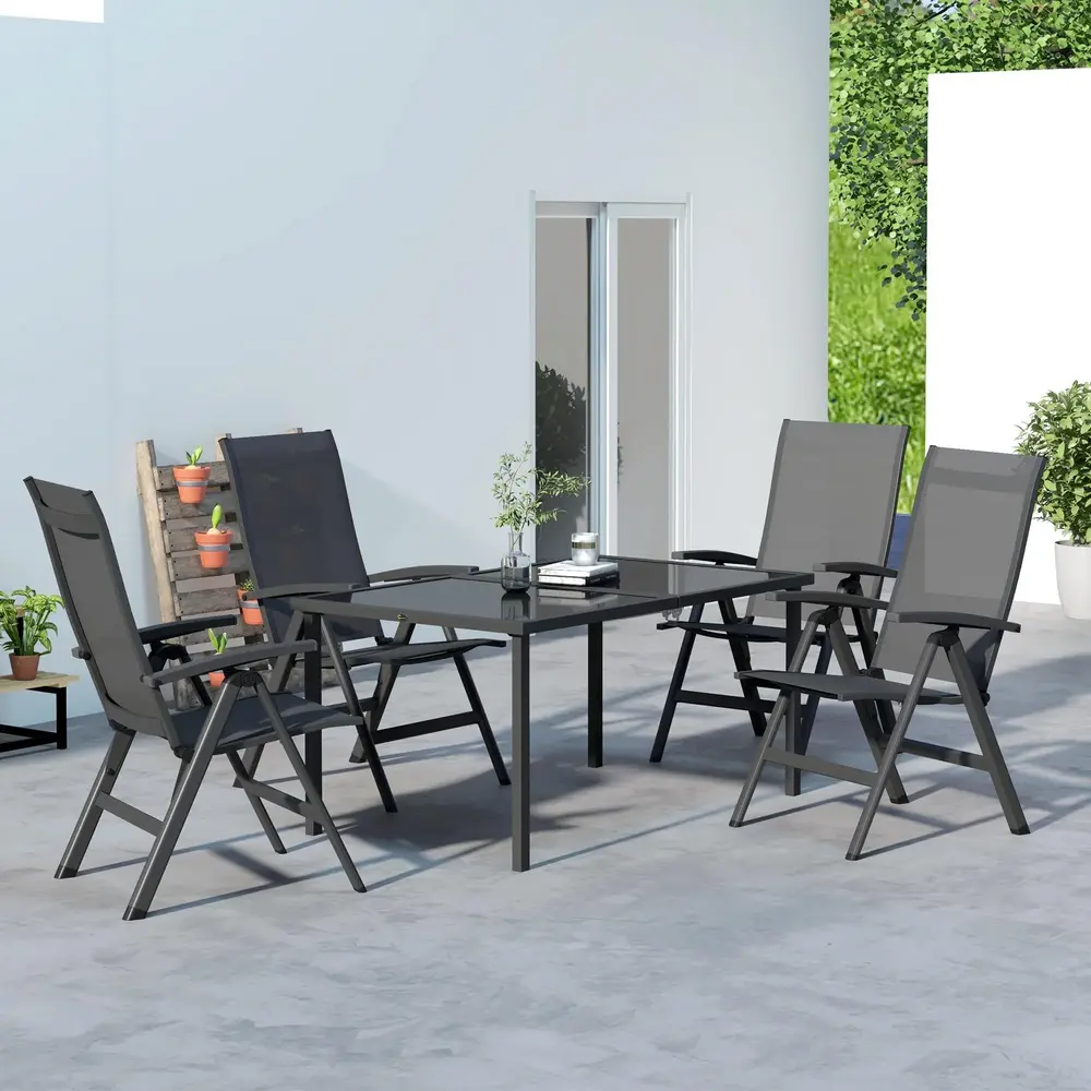 Trädgårdsmöbelset Sittset Svart av Mesh och Metall 5 Delar