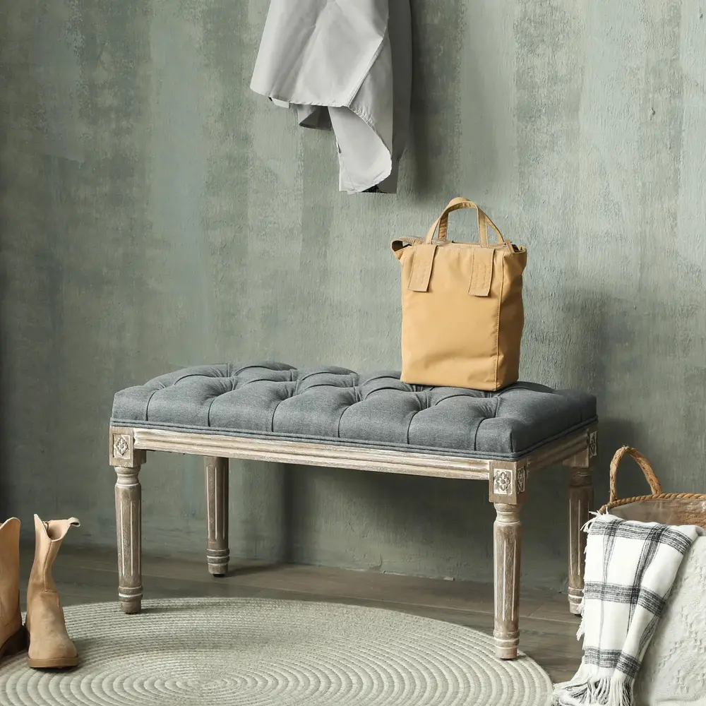 Klädd Sittbänk i Vintage-Stil Elegant 142 x 47 x 51 Cm