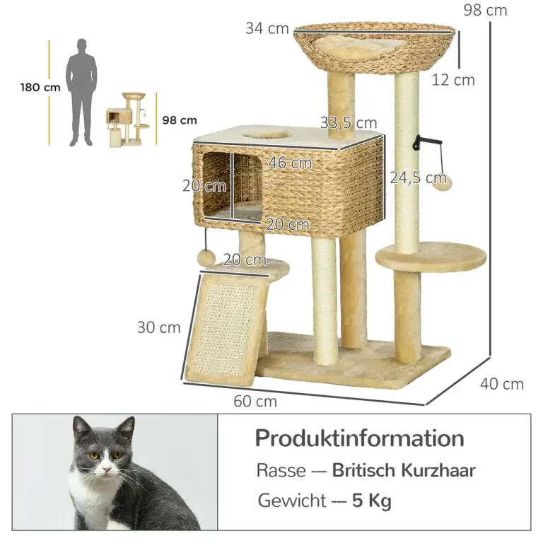 Kattskrapstolpe Klösträd Beige av Sisal och Plysch 98 cm