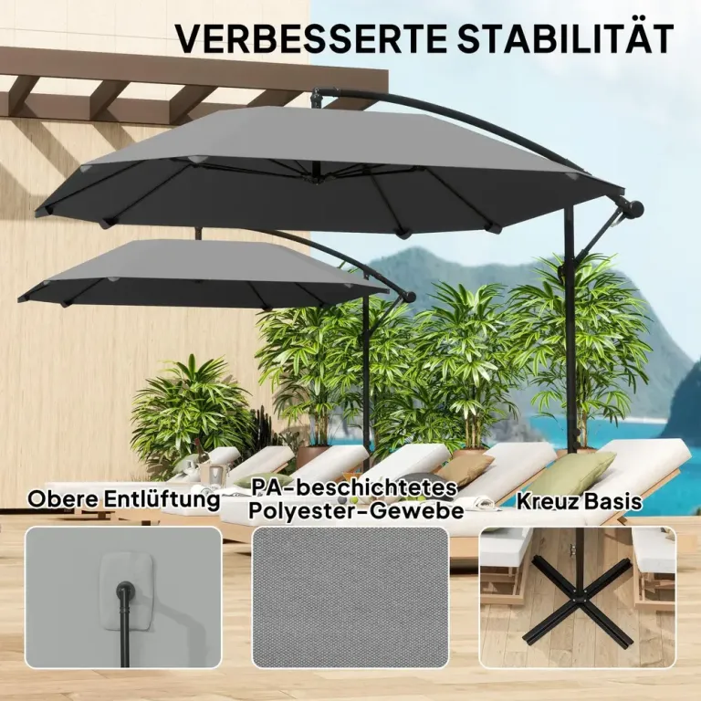 Parasoll Fribärande Mörkgrå av Aluminium 260 cm