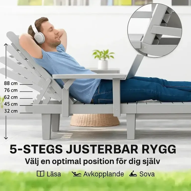 Solstol Solsäng med Sidobord Ljusgrå av Plast Ve Metall Ve