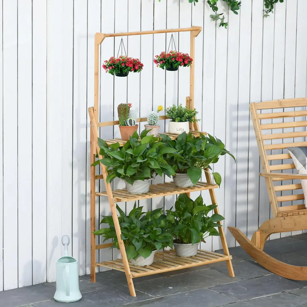 Blomhylla i Bambu med Hängstång Dekorativ 70 x 40 x 143 Cm