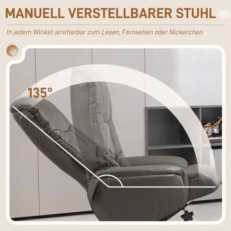 Relaxfåtölj med Fotpall och Liggfunktion Svart Konstläder