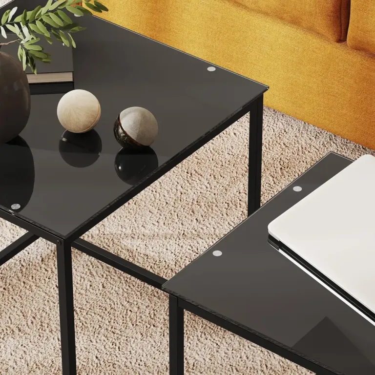 Satsbord 2-Pack Moderna Svarta Sidobord i Glas