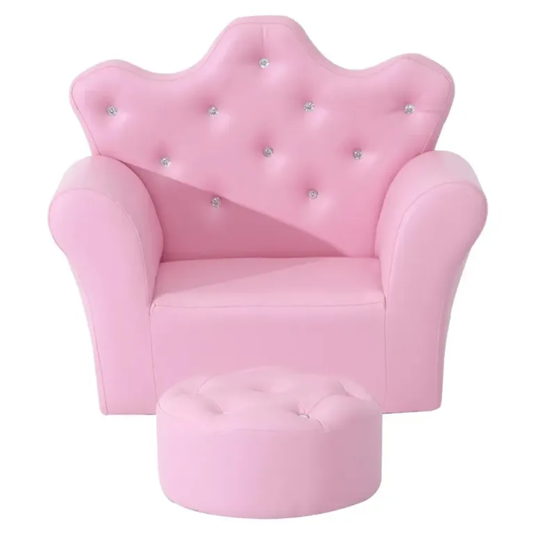 Barnfåtölj Mjuk Minisoffa, Rosa Fotpall