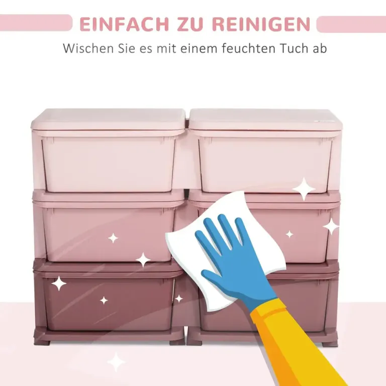 Leksaksförvaring med 3 Lådor, Rosa Förvaringsbox Barn