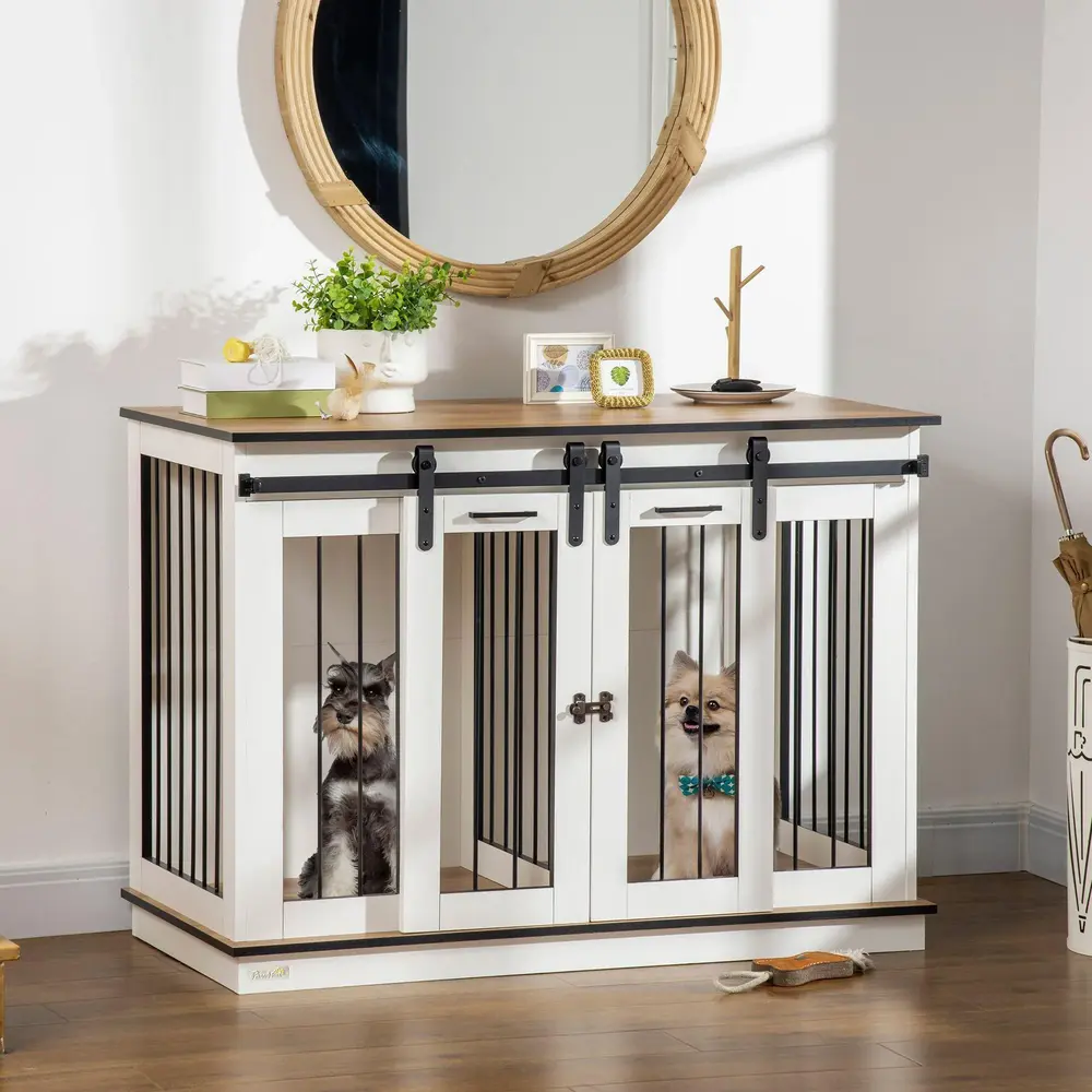 Hundbur Hundkoja med Två Rum Vit 120 x 60 x 88,5 Cm