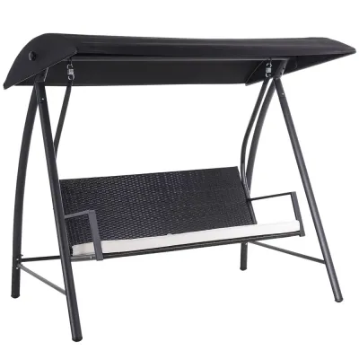 Hammock i Konstrotting 3-Sits med Justerbart Tak, Svart