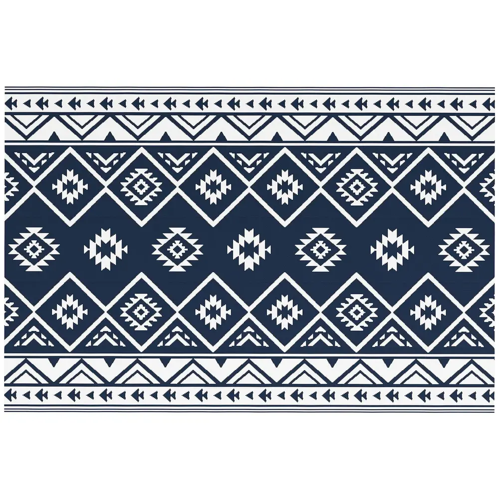 Utomhusmatta Vändbar Matta Mörkblå och Vit av 182 x 274 Cm
