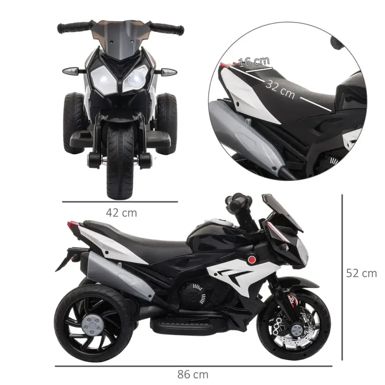 Elektrisk Barnmotorcykel Ljus och Ljud 3 km/h Trehjulig Simulerad