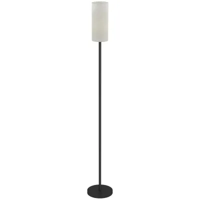 Golvlampa med Linneskärm Metallstång och Fotkontakt Vit