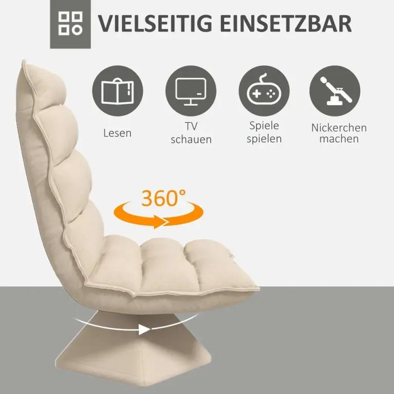 Vridbar Läsfåtölj med Linnelook Beige Avkoppling Justerbart Ryggstöd