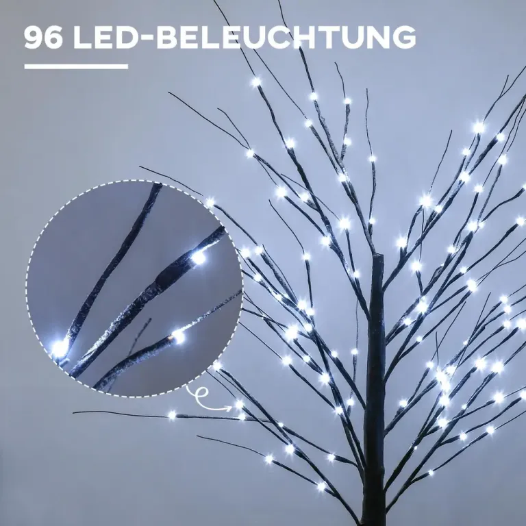 Konstgjord Björk med 96 Varmvita Mikro-LED Brun 150 cm