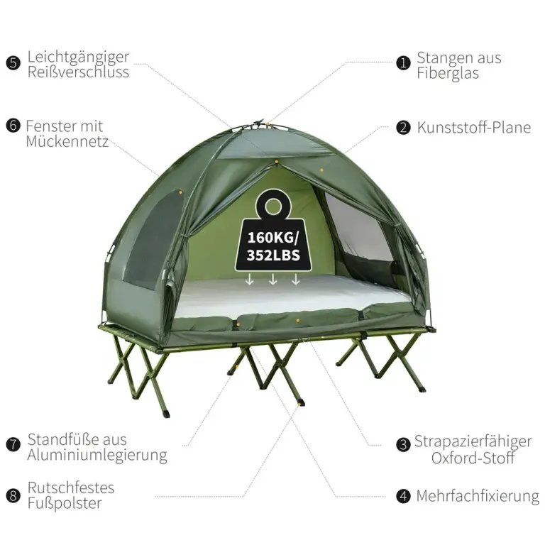 Förhöjd Campingsäng med Kupoltält Campingtält Luftmadrass Upphöjd