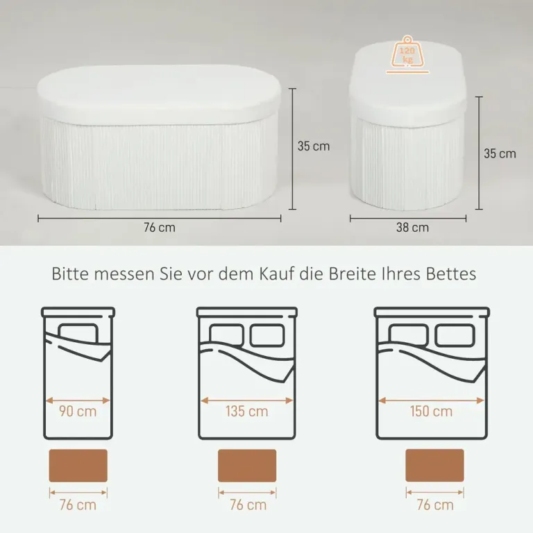 Förvaringsbänk Hopfällbar Gräddvit Sammet Oval Cremevit Look