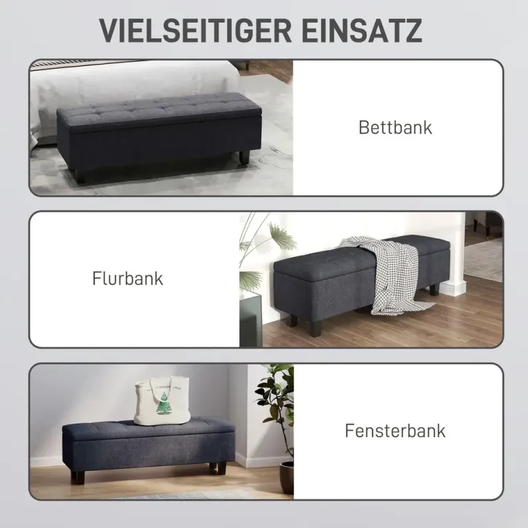 Förvaringsbänk i Linne-Look med Gummiben Sovrum och Hall Mörkgrå